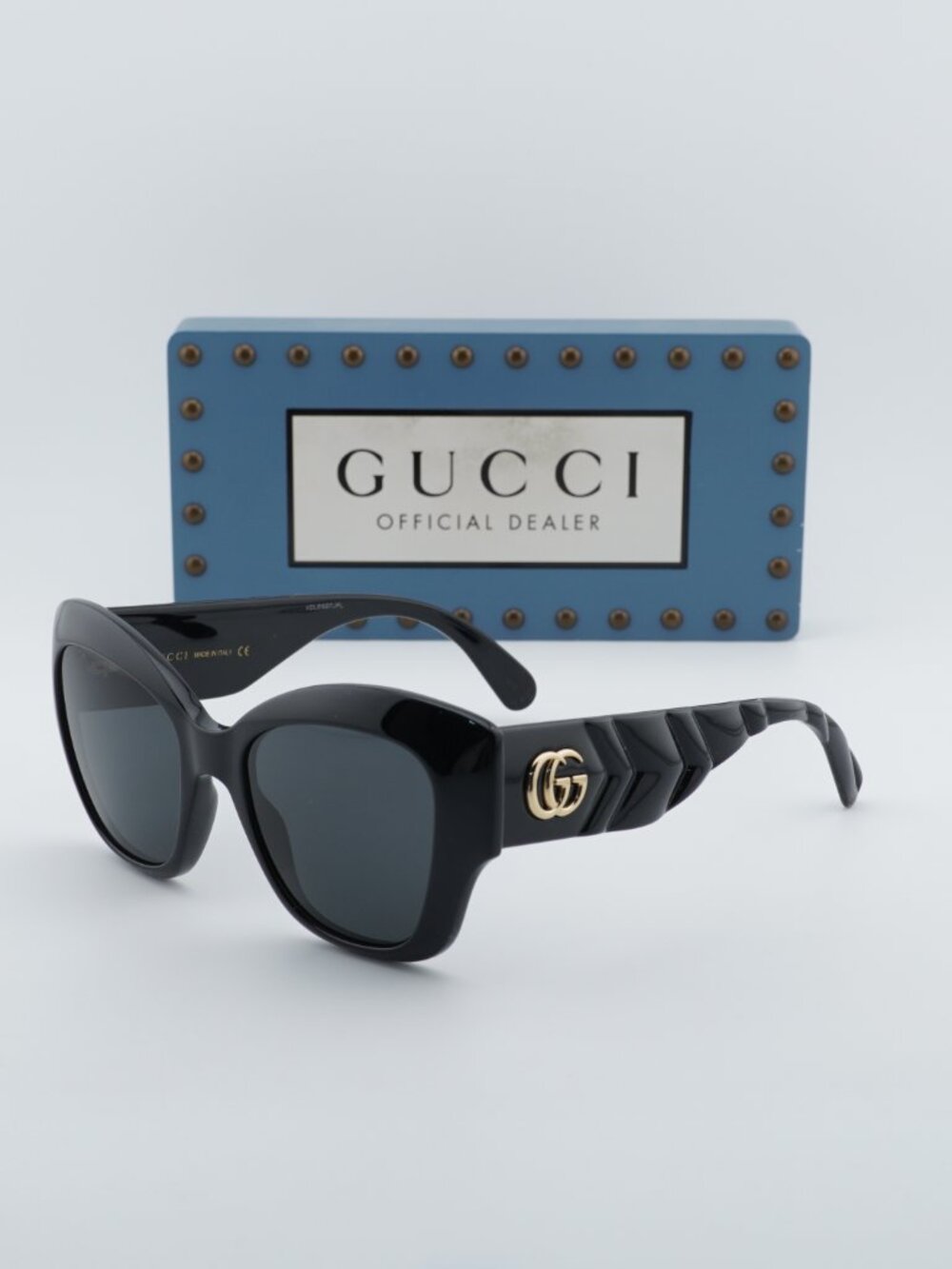 Gucci GG0808S 001 Butterfly Sunglasses - Black / Grey